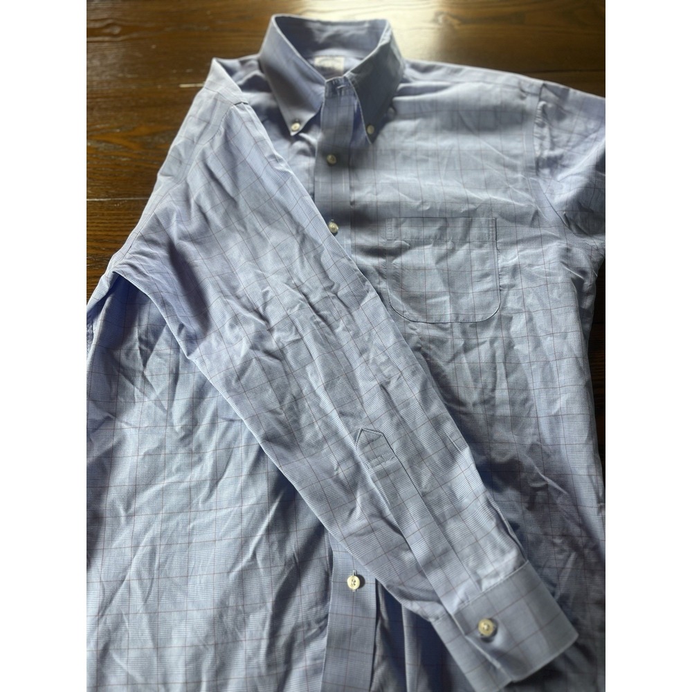 Brooks Brothers Traditional Fit Long Sleeve Dress Shirt Blue Plaid Mens 16.5 32